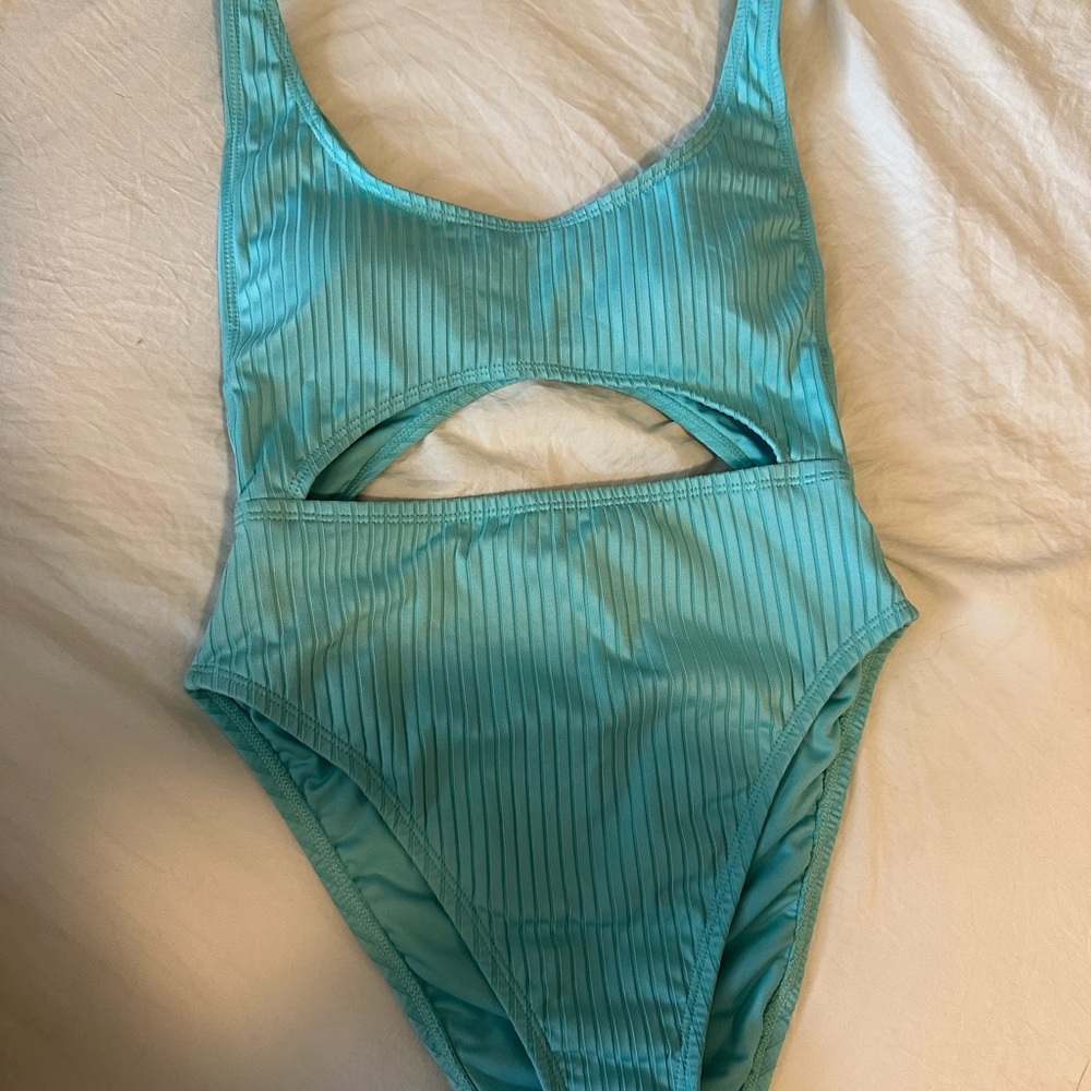 BCBGeneration Blue Ribbed Cut-Out One Piece